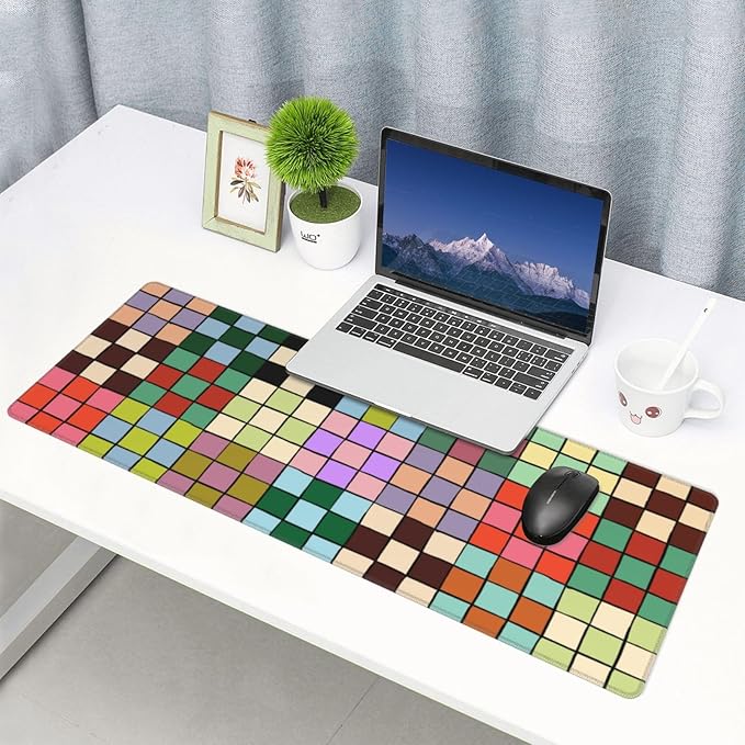 Colorful Checkered Cute Gaming Mouse Pad Desk Mat for Home and Office, Large Mousepad Extended Keyboard Pad Stitched Edge Accessories Decor