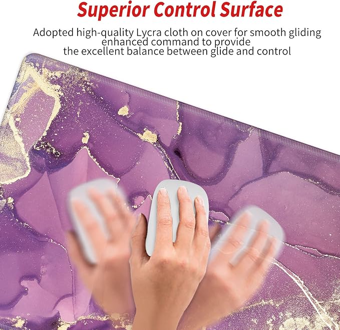 Gaming Mouse Pad for Desk Mat 12x24 Purple Marble Mousepad Large XL Desk Pad Long Extended Computer Mat Big XXL Mouse Mat for Wireless Mouse Non Slip Work Girl