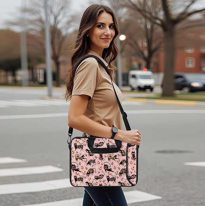 RICHEN 10 inch Messenger Bag Carrying Case with Handle Accessory Pocket Fits 7 to 10-Inch Laptops/Notebook/Kids Tablet (7-10.2 inch, Flowers Cats)