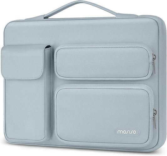 MOSISO 360 Protective Laptop Case 13.3 inch, 13-13.3 inch Laptop Sleeve Compatible with MacBook Air/Pro 13 / Pro 14, HP Dell ASUS Lenovo, Side Open Bag with 2 Raised&1 Flapover Pockets, Baby Blue