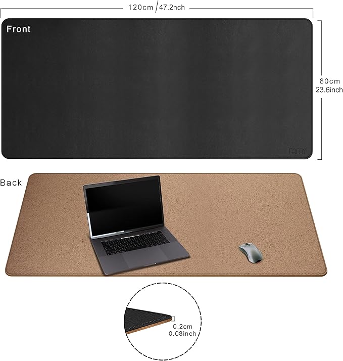 Cacoy Large Desk Mat, 48" x 24" Leather Desk Pad Protector with Cork & PU Leather, Double-Sided Office Desk Cover Mat, Large Computer Mouse Pad, Waterproof Desk Blotter Pad for Office and Home, Black