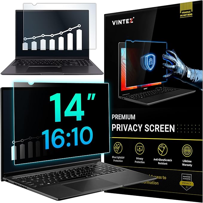 VINTEZ 14 Inch 16:10 Privacy Screen for Computer Monitor and Laptop - Anti Glare Protector Film Blue Light Filter Eye Protection - Computer Screen Privacy Shield