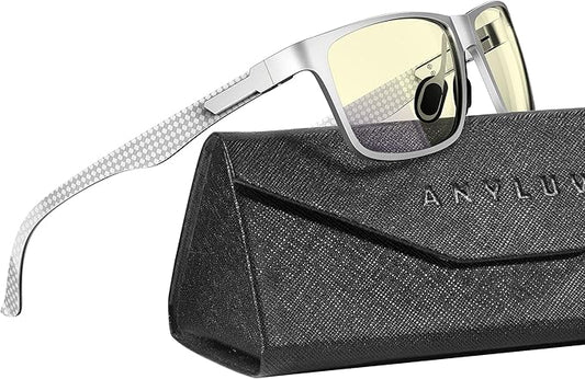 ANYLUV Carbon Fiber Reading Glasses for Men Women, Blue Light Blocking Computer Readers, Anti Glare Spring Hinge