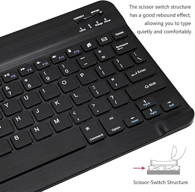 Ultra-Slim Bluetooth Keyboard Portable Mini Wireless Keyboard Rechargeable for Apple iPad iPhone Samsung Tablet Phone Smartphone iPadOS iOS Android (10 inch Black)