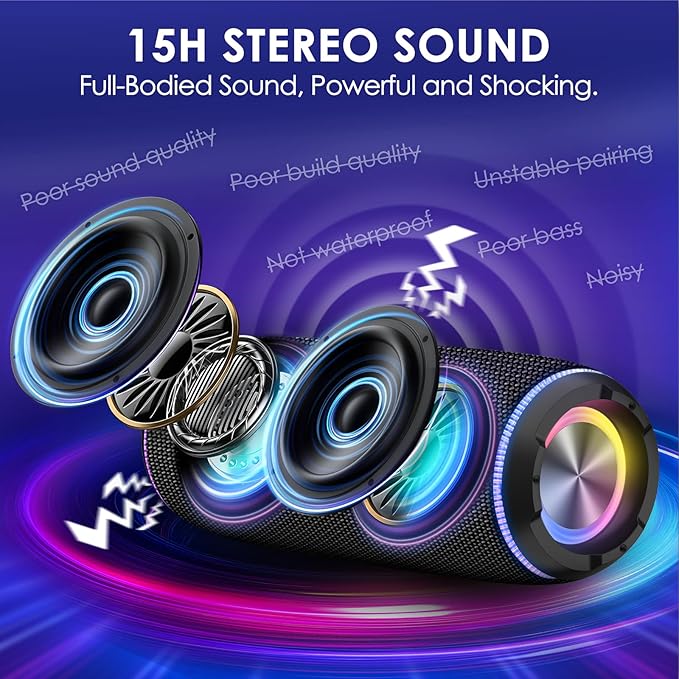 INFURTURE Portable Bluetooth Speaker with 40W Powerful Sound, RGB Lights, 4-in-1 Versatile Connectivity & Bluetooth 5.4 for Home/Party/Outdoor, TWS Pairing, 15H Playtime, Gifts for Teens/Men/Women