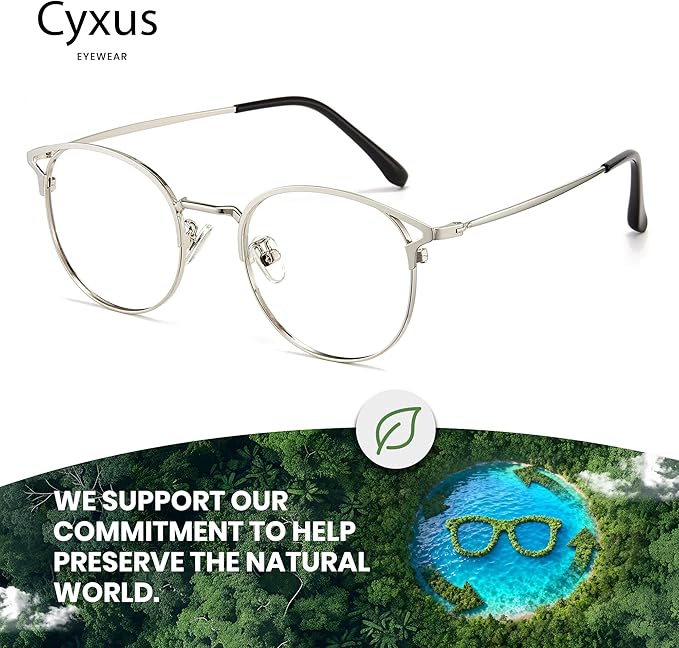 Cyxus Blue Light Glasses for Men and Women, Round Metal Frame Computer Eyeglasses for Office, Gaming, Reading 8090