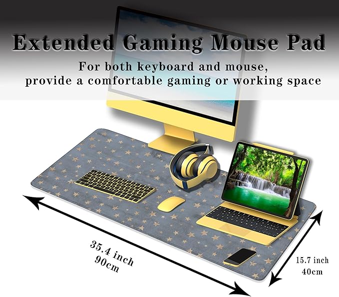 Extra Large Mouse Pad Stars Game Mat, Gaming Mouse Pads Office Desk Mat, Extra Large Desk Pad Non-Slip Rubber Base Waterproof with Stitched Edges, 35.4 X 15.7 inch for Work/Game/Office/Home