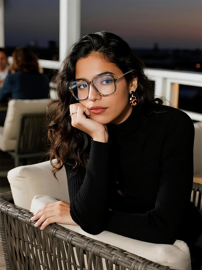 VISOONE Oversized Blue Light Blocking Glasses with Chic Square TR90 Frame and Metal Temple for Women Men REMY