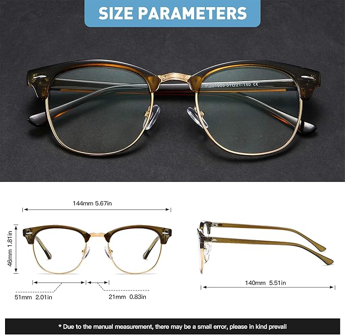 Blue Light Blocking Glasses Vintage Half Frame UV Clear Lens Anti Eyestrain Computer Gaming Glasses for Men Women