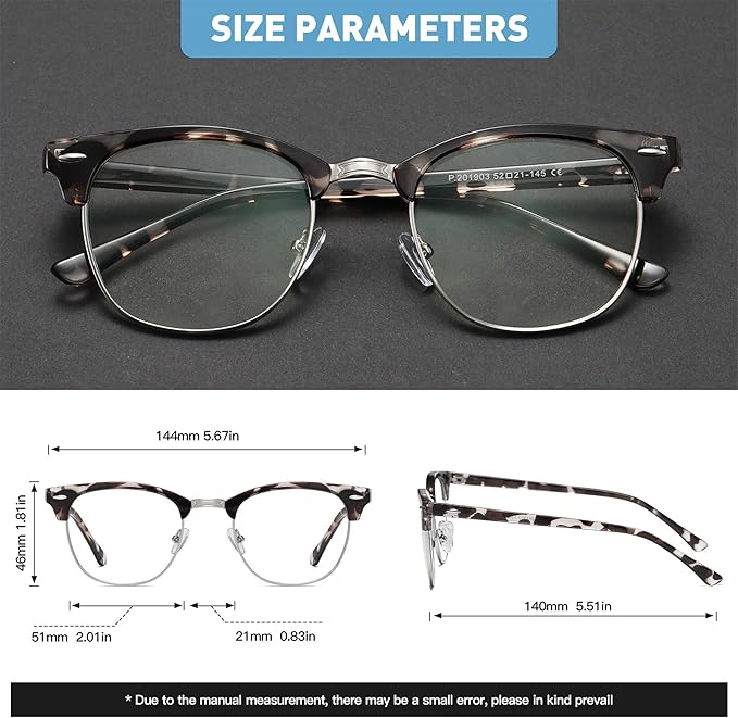 Blue Light Blocking Glasses Vintage Half Frame UV Clear Lens Anti Eyestrain Computer Gaming Glasses for Women Men