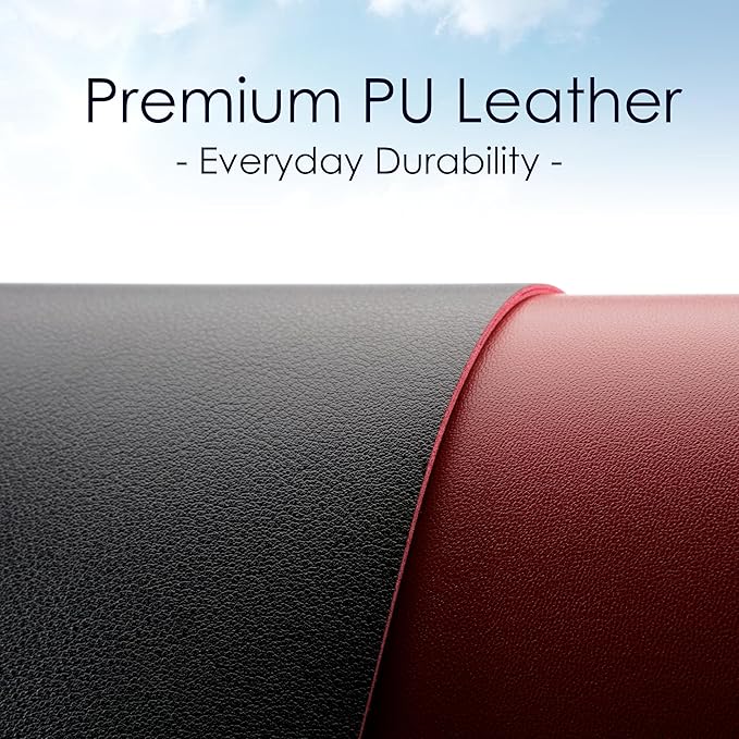 WAYBER Leather Desk Pad Protector, Waterproof Mouse Pad, PU Desk Mat, Office Desk Cover, Desk Writing Mat for Office/Home/Work/Cubicle (Black/Red) 35.4x17in