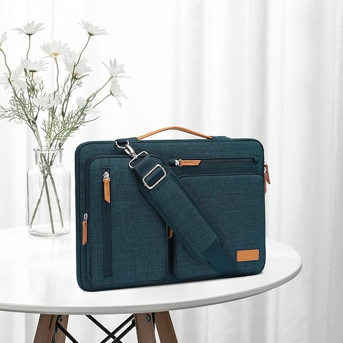 MOSISO 360 Protective Laptop Shoulder Bag,14 inch Computer Bag Compatible with HP Lenovo Dell ASUS Acer, HP, Dell Latitude, Lenovo,Side Open Messenger Bag with 4 Zipper Pockets&Handle, Teal Green