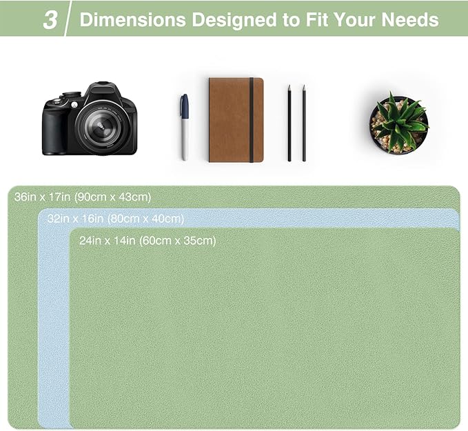 TOWWI Dual Sided Desk Pad, Large Desk Mat, Waterproof Desk Blotter Protector Mouse Pad, Leather Desk Pad Large for Keyboard and Mouse (36" x 17", Green/Blue)