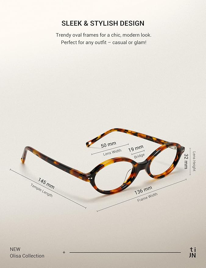TIJN Olisa Blue Light Blocking Glasses for Women Men,Retro Oval Frame Bluelight Eyeglasses for Gaming/Computer/Screen