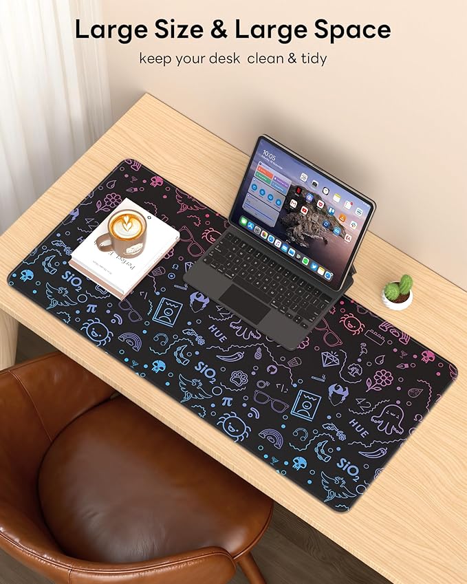 XL Gaming Mouse Pad, 31.5x15.7'' Large Desk Mat with Anti-Slip Rubber Base & Stitched Edges for Gaming, Office, Home - Cute Graffiti