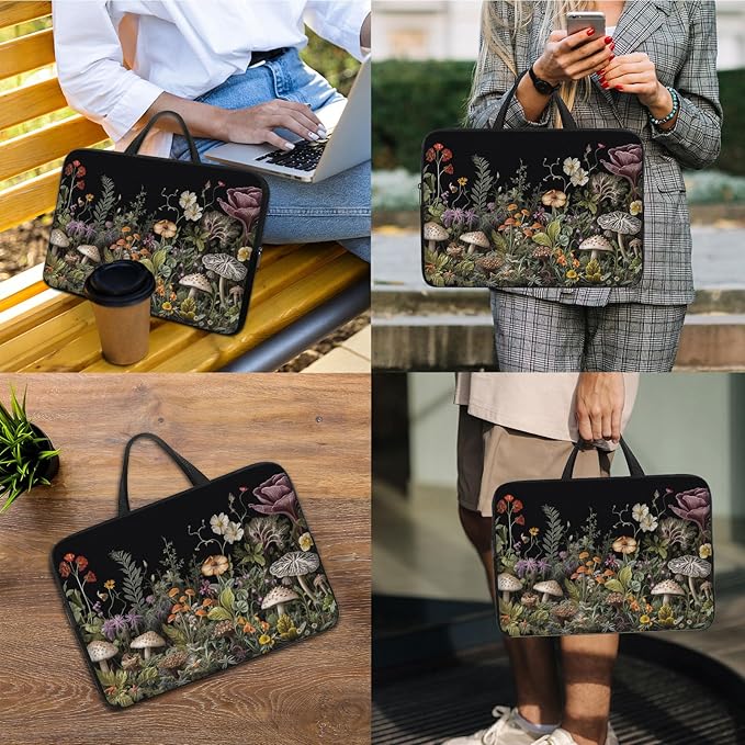 Laptop Sleeve Bag with Handle Computer Protective Soft Cover Case for 14 Inch 13 Inch Laptop,Wildflower Mushroom