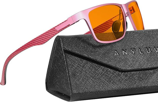ANYLUV Carbon Fiber Reading Glasses for Men Women, Blue Light Blocking Computer Readers, Anti Glare Spring Hinge