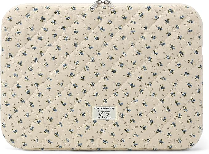 Puffy Laptop Sleeve 15-15.6 Inch Cute Quilted Laptop Protective Case Padded Floral Computer Sleeve for MacBook (A-Blue, 15 Inch)