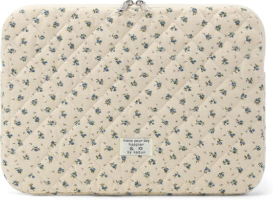 Puffy Laptop Sleeve 15-15.6 Inch Cute Quilted Laptop Protective Case Padded Floral Computer Sleeve for MacBook (A-Blue, 15 Inch)
