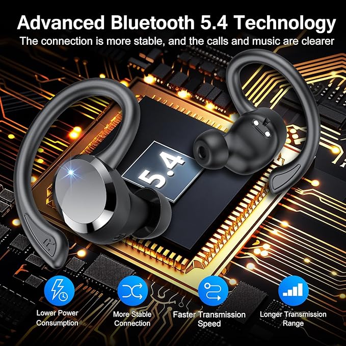 Ear Buds Wireless Bluetooth Earbuds, Bluetooth 5.4 Headphones 68hrs Playtime Sport Earphones with LED Display ENC Noise Cancelling Mic, IPX7 Waterproof Earbuds with Hook for Sports/Workout/Running
