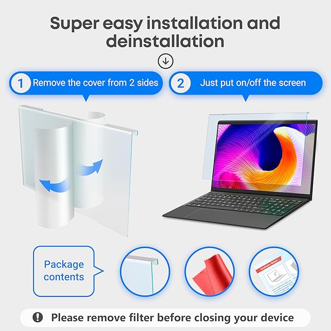 VINTEZ Blue Light Screen Protector for 14 Inch Computer Monitor and Laptop – Anti-UV Blue Light Blocking Film for Desktop PC, Eye Protection Filter, 12.6" x 8.1", 1 Pack