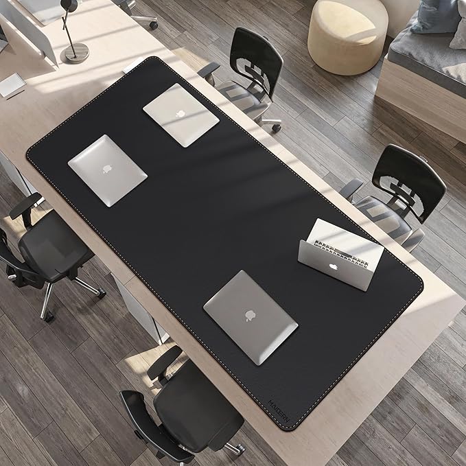 MAIDERN Leather Desk Mat, XXL 70.8” x 31.5” Reversible Office Desk Pad Mat, Cork & Leather Large Mouse pad for Desk, Waterproof Computer Desk Mat for Gaming Home Office (Black)