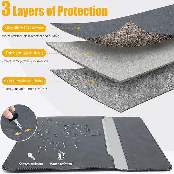 HYZUO 15 Inch Laptop Case Bag Sleeve with Stand for MacBook Air 15 M5 M4 A3241 M3 A3114 M2 A2941 2026-2023, 15" Surface Laptop 7/6/5/4/3, MacBook Pro 15 A1990 A1707 2019-2016, Graphite