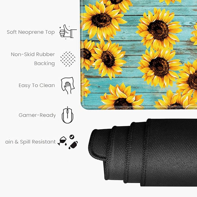 Sunflower Mouse Pad 24x12 Desk Mat Large Mousepad Desk Pad Big Computer Mat Non Slip Base Long Gaming Mouse Mat for Wireless Mouse Women Girl Work