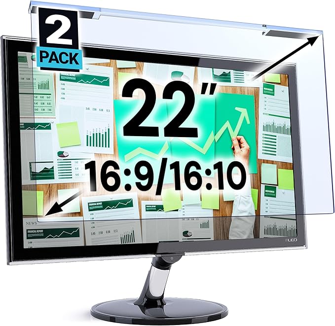 VINTEZ Blue Light Screen Protector for 22 Inch Computer Monitor and Laptop – Anti-UV Blue Light Blocking Film for Desktop PC, Eye Protection Filter, 19.2" x 12.4", 2 Pack
