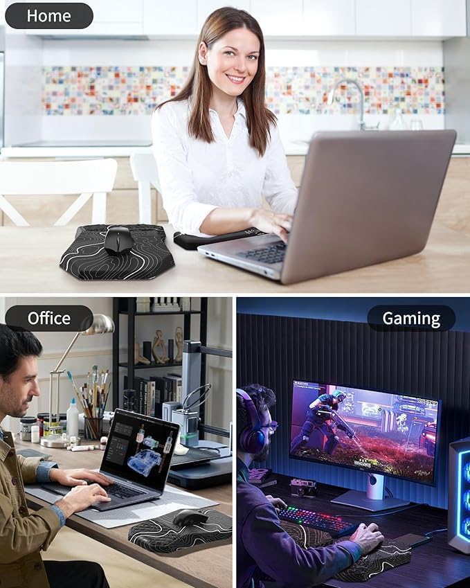 Ergonomic Mouse Pad Wrist Rest Support, Massage Design Surface for Carpal Tunnel Pain Relief, Memory Foam, Non-Slip PU Base for Computer Desk, Topographic Contour