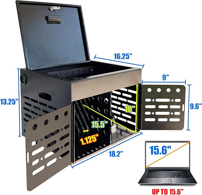 16-Device Charging Cabinet with Combination Lock – Secure Metal Laptop & Tablet Charging Station, Charging Cart with Cable Management and Charger Organization for Classroom or Office
