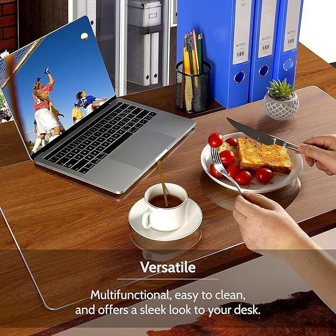 Awnour Clear Desk Mat on top of desks - 32 x 16 inches - Clear Transparent Plastic Desk Protector - Desk Writing Mat for Office and Home