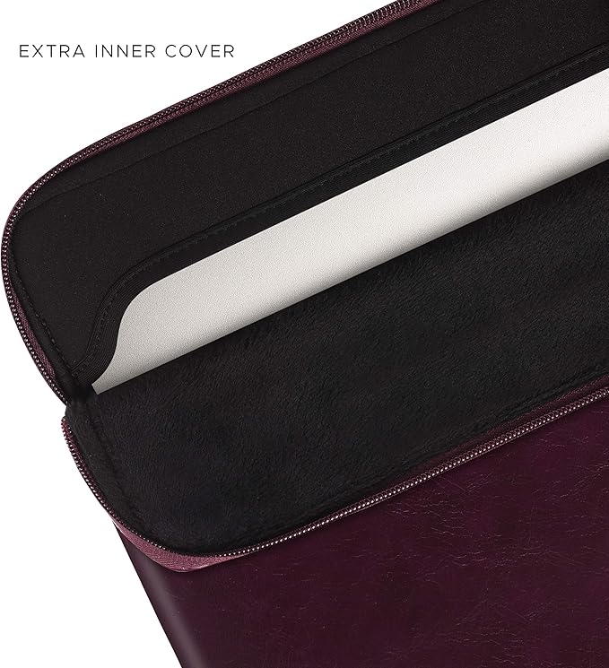 Comfyable Slim Protective Laptop Sleeve, PU Leather Bag Compatible with 15" MacBook Air (Snug Fit) M5 & 14" MacBook Pro M5 Pro/Max 2026 (Loose Fit), Berry Brown