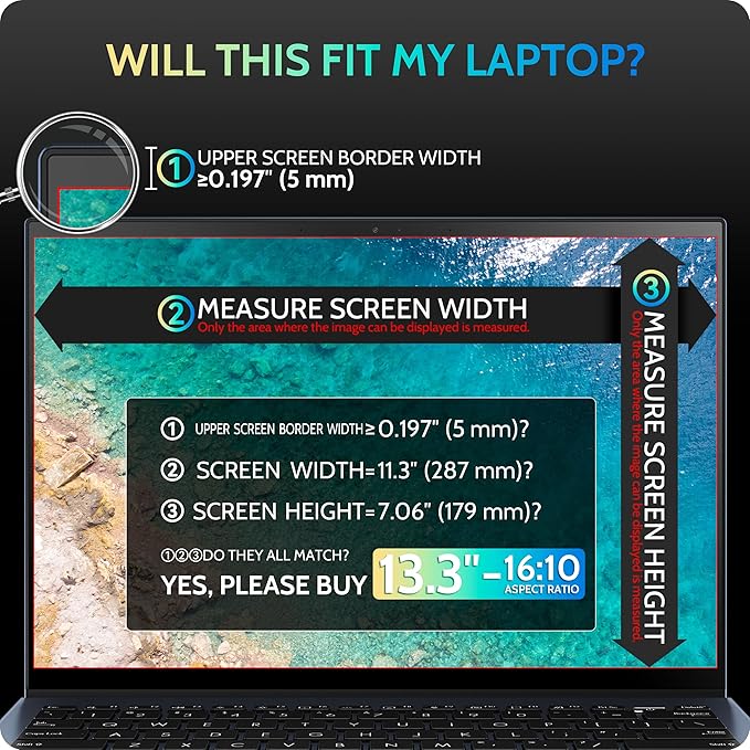 Peslv Magnetic Laptop Privacy Screen 13.4 & 13.3 inch for 16:10 Computer Monitor, 13" Removable Anti Glare Protector Blue Light Filter Shield Compatible with Lenovo Hp Dell Acer Asus Thinkpad Envy Xps
