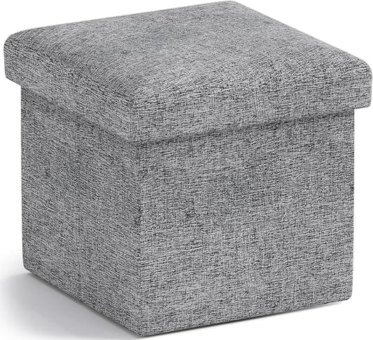 Ornavo Home Small Storage Ottoman Foldable Collapsible Cube Square Linen Ottoman Foot Rest Stool Seat, for Living Room, Bedroom, Home Office, Dorm - 12 x 12 x 12, Gray