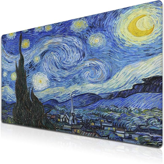 Keyboard Mouse Pad Blue Computer Desk Pads XXL Mousepad Pad for Mouse Non-Slip Rubber Base Waterproof with Stitched Edges 35.4" X 15.7" for Game Office, The Starry Night