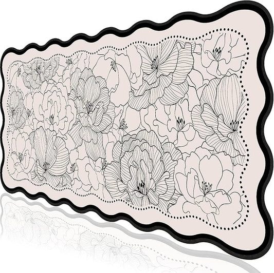 L-SPOUTTO Vintage Floral Mouse Pad,Aesthetic Scalloped Desk Mat XXL Large Gaming Mousepad,35.4x15.7in Non-Slip Keyboard Pad Waterproof Desktop Mat for Laptop Computer Work Game Home Office-Peony Beige