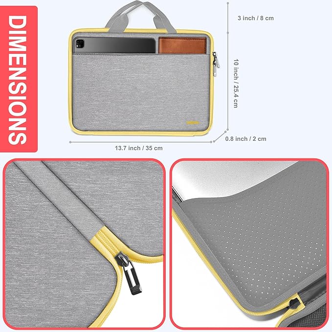 Hseok Laptop Case 13.3-14 inch Sleeve, TSA Computer Handbag Water-Resistant and Shockproof Bag Compatible with MacBook Pro/Neo 14", Mac Air/Pro 13.3" and 13"-14" Notebooks Chromebooks,Gray-Yellow