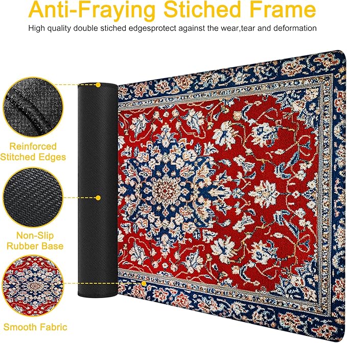 Desk Pad Boho Floral Desk Mat for Keyboard and Mouse, Large Mousepad with Stitched Edges for Work Game Office, 31.5 x 11.8 in