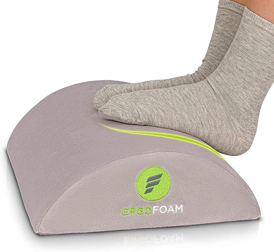 ErgoFoam Ergonomic Under Desk Foot Rest - Premium Velvet Soft Foam Footrest - Most Comfortable for Lumbar, Back, Knee Pain - Rocker (Grey)