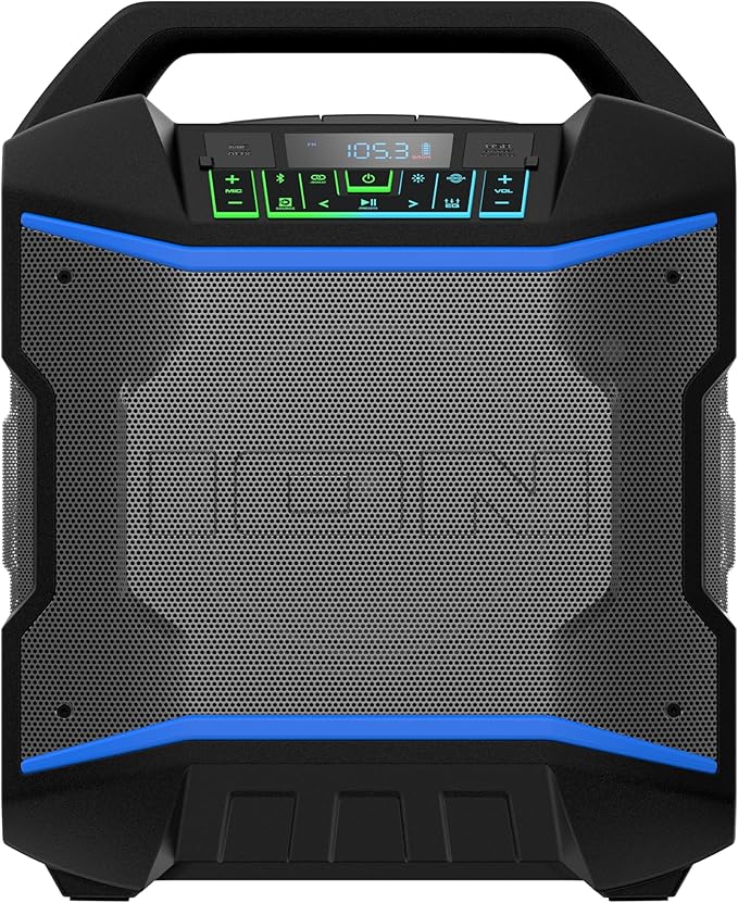 ION Block Rocker - Portable Bluetooth Outdoor Party Speaker with Karaoke Microphone, Battery, 4 Speakers, Radio, USB Port, App, Water-Resistant, 120W