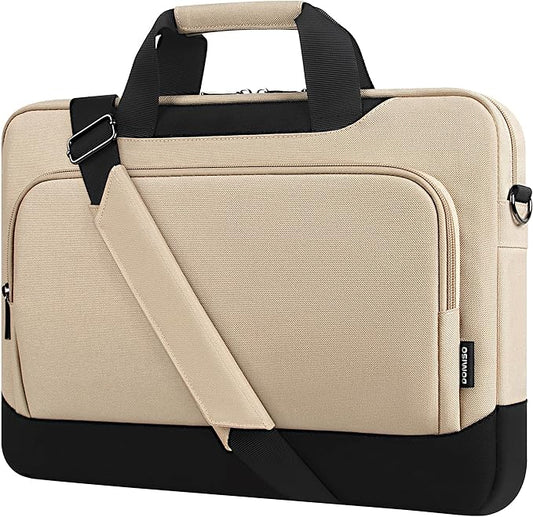 DOMISO 17-17.3 Inch Laptop Bag Large Capacity Laptop Shoulder Bag for Dell XPS/HP Pavilion 17/Lenovo Chromebook 317, Beige