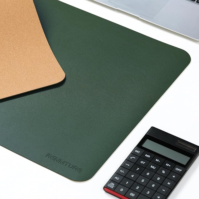 RENMTURE Desk Pad, Cork & PU Leather Desk Mat, Large Mouse pad, Non-Slip Desk Protector and Blotter, Waterproof Writing Pad, Desk Accessories and Organizers for Home Office (Deep Green,36"x17")