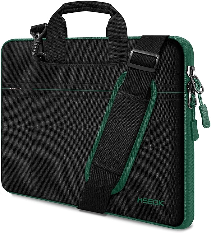 Hseok Laptop Shoulder Bag 15 15.6 16 Inch Briefcase,Compatible MacBook Pro/Neo 16",MacBook Air/Pro 15,XPS 15/16 and most 15.6-16 and Most 15-16 Notebooks,Spill-Resistant Handbag,Black Green