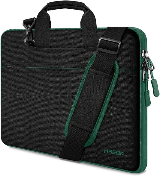 Hseok Laptop Shoulder Bag 15 15.6 16 Inch Briefcase,Compatible MacBook Pro/Neo 16",MacBook Air/Pro 15,XPS 15/16 and most 15.6-16 and Most 15-16 Notebooks,Spill-Resistant Handbag,Black Green