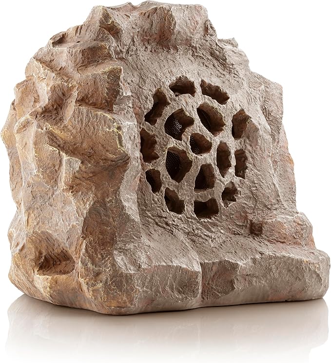 Alpine Corporation 11" Tall Solar Bluetooth Wireless Rock Speaker, Waterproof Outdoor Audio System - Portable Sound, High-Fidelity, 50-Foot Range, Brown
