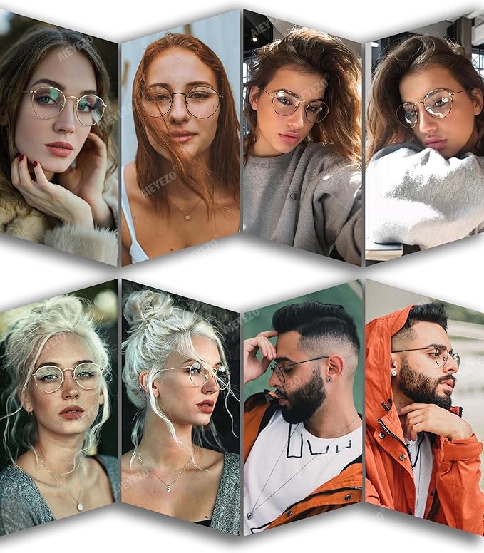AIEYEZO Blue Light Glasses for Women Men Fashion Retro Circle Wire Frames Eyeglasses Anti-Blue Light Computer Gaming Glasses