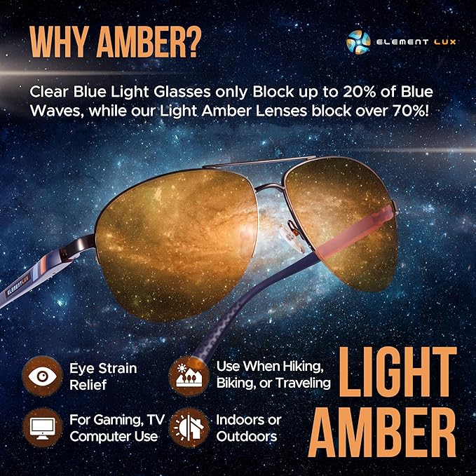 Blue Light Blocking Glasses Amber Lenses -For Better Sleep, Gaming, Eye Strain Blocker, Computer, Sunglasses
