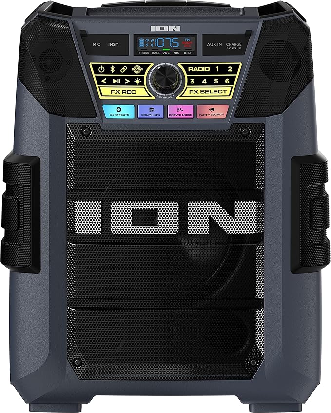 ION Block Rocker XL - Portable Bluetooth Outdoor Party Speaker, 220W, with Karaoke Microphone, Battery, 5 Speakers, Lights, Radio, USB Charging & App