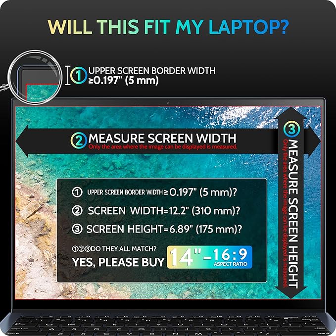 Peslv Magnetic Laptop Privacy Screen 14 inch for 16:9 Computer Monitor, 14" Removable Anti Glare Protector Blue Light Filter Shield Compatible with Lenovo Hp Dell Acer Asus Thinkpad Envy Xps